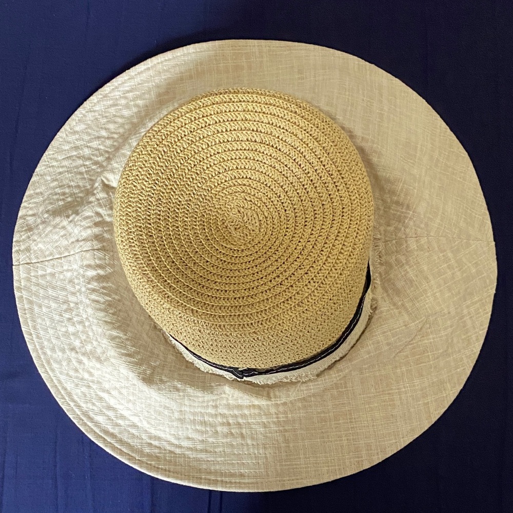 Elegant Beige Sun Hat with Black Trim